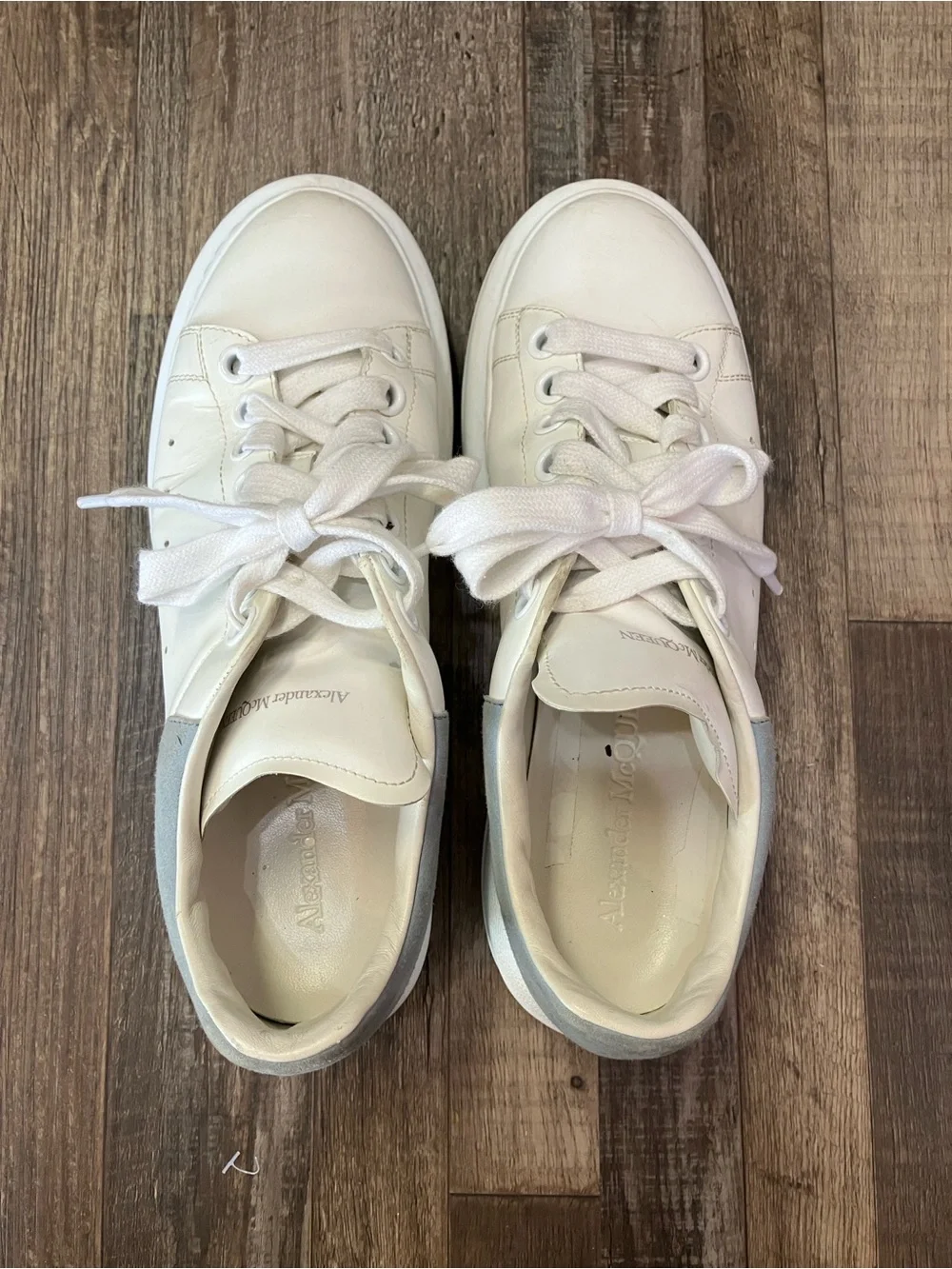 Alexander McQueen Oversized Off-White Leather Sneakers with Gray Heel Size 38.5